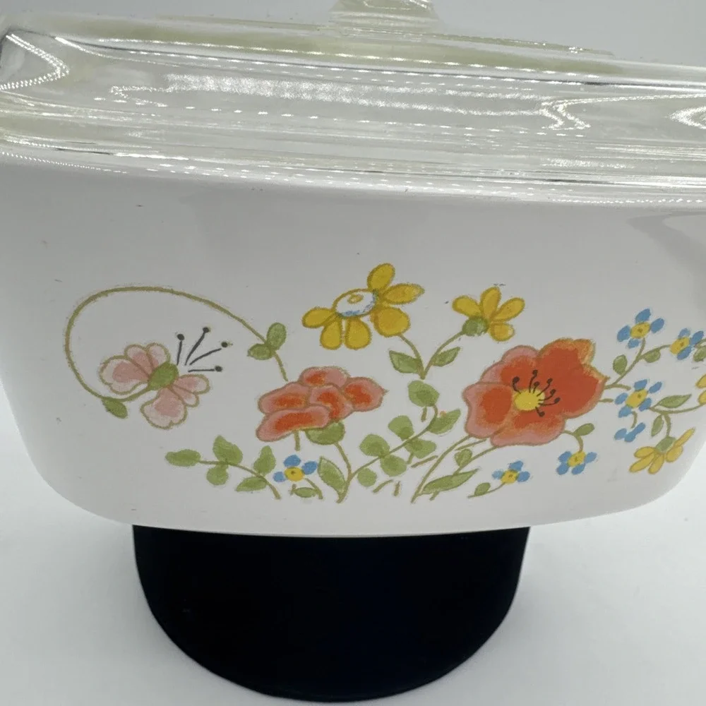 Corning Ware A-1½-B 1.5 Quart Casserole Wild Flower‎ Dish w/Pyrex A-7-C Lid VTG